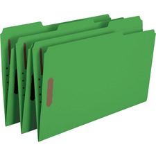 Top Tab Colored Fastener Folders, 0.75" Expansion, 2 Fasteners, Legal Size, Green Exterior, 50/box