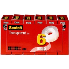 Transparent Tape, 1" Core, 0.75" X 36 Yds, Transparent, 6/pack