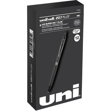 207 Plus+ Gel Pen, Retractable, Medium 0.7 Mm, Black Ink, Black Barrel, Dozen