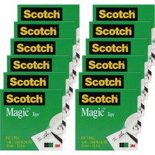 Scotch 3/4"W Magic Tape - 12 yd Length x 0.75" Width - 1" Core - 12 / Pack - Clear