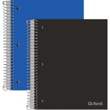 Oxford 5-Subject Wire-Bound Notebook - 5 Subject(s) - 200 Sheets - Wire Bound - College Ruled - Red Margin - 3 Hole(s) - 9" x 11" - 0.60" x 9" x 11" - Assorted Cover - Divider, Snag Resistant, Micro Perforated, Moisture Resistant, Resist Bleed-through - 2