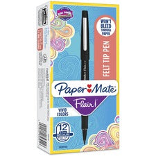 Point Guard Flair Felt Tip Porous Point Pen, Stick, Medium 0.7 Mm, Black Ink, Black Barrel, Dozen