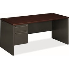 38000 Series Left Pedestal Desk, 66" X 30" X 29.5", Mahogany/charcoal