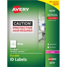 Durable Permanent Id Labels With Trueblock Technology, Laser Printers, 5 X 8.13, White, 2/sheet, 50 Sheets/pack