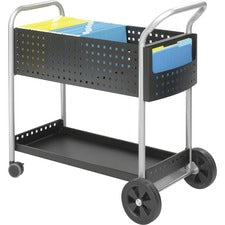 Scoot Dual-purpose Mail And Filing Cart, Metal, 1 Shelf, 2 Bins, 22.5" X 39.5" X 40.75", Black/silver