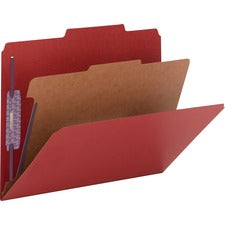 Four-section Pressboard Top Tab Classification Folders, Four Safeshield Fasteners, 1 Divider, Letter Size, Bright Red, 10/box