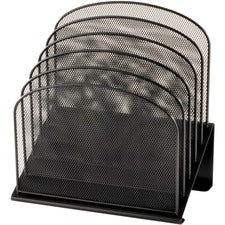 Onyx Mesh Desk Organizer With Tiered Sections, 5 Sections, Letter To Legal Size Files, 11.25" X 7.25" X 12", Black