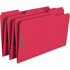 Top Tab Colored Fastener Folders, 0.75" Expansion, 2 Fasteners, Legal Size, Red Exterior, 50/box