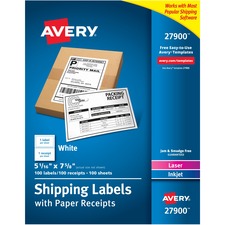 Shipping Labels With Paper Receipt Bulk Pack, Inkjet/laser Printers, 5.06 X 7.63, White, 100/box