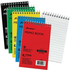 Ampad Topbound Memo Notebooks - 50 Sheets - Wire Bound - 3" x 5" - White Paper - AssortedPressboard Cover - Rigid, Mediumweight - Recycled - 5 / Bundle
