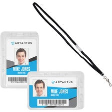 Antimicrobial Id Security Badge Lanyard Combo, Horizontal, Clear 4.13" X 2.88" Holder, 3.5" X 2.25" Insert, 36" Cord, 20/pack