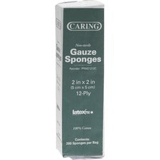 Medline Caring Non-sterile Gauze Sponges - 12 Ply - 2" x 2" - 200/Box - White
