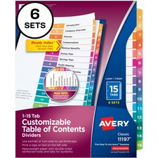 Customizable Toc Ready Index Multicolor Tab Dividers, 15-tab, 1 To 15, 11 X 8.5, White, Traditional Color Tabs, 6 Sets