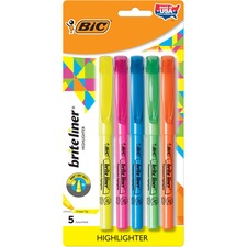 Brite Liner Grip Pocket Highlighter, Assorted Ink Colors, Chisel Tip, Assorted Barrel Colors, 5/set
