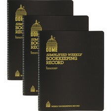 Dome Bookkeeping Record Book - 128 Sheet(s) - Wire Bound - 8.75" x 11.25" Sheet Size - Brown Cover - Recycled - 3 / Bundle