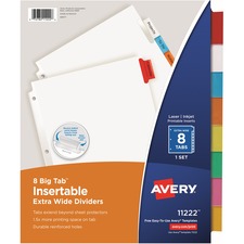 Insertable Big Tab Dividers, 8-tab, 11.13 X 9.25, White, Assorted Tabs, 1 Set