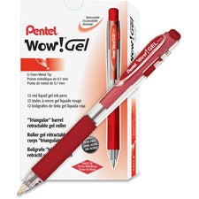 Wow! Gel Pen, Retractable, Medium 0.7 Mm, Red Ink, Clear/red Barrel, Dozen