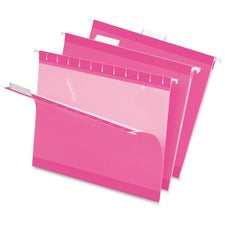 Colored Reinforced Hanging Folders, Letter Size, 1/5-cut Tabs, Pink, 25/box