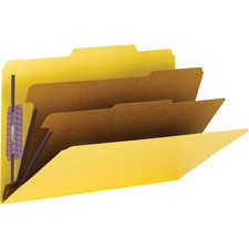 Six-section Pressboard Top Tab Classification Folders, Six Safeshield Fasteners, 2 Dividers, Legal Size, Yellow, 10/box