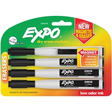 Magnetic Dry Erase Marker, Fine Bullet Tip, Black, 4/pack