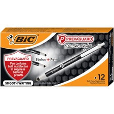 Prevaguard Ballpoint/stylus Pen, Retractable, Medium 1 Mm, Black Ink/black Barrel, Dozen
