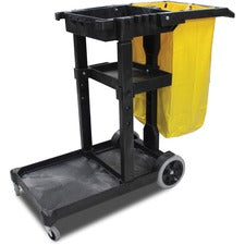 Janitorial Cart, Plastic, 3 Shelves, 1 Bin, 20.5" X 48" X 38", Yellow
