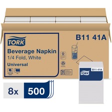 Universal Beverage Napkin, 1-ply,9.13 X 9.13, 1/4 Fold, Poly-pack, White, 4000/carton