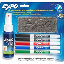 Dry Erase Marker, Eraser And Cleaner Kit, Fine Bullet Tip, Assorted Colors, 5/set