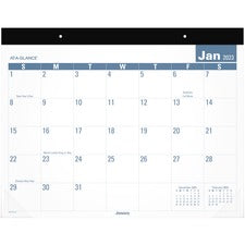 Easy-to-read Monthly Desk Pad, 22 X 17, White/blue Sheets, Black Binding, Clear Corners, 12-month (jan To Dec): 2023