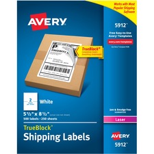 Shipping Labels W/ Trueblock Technology, Laser Printers, 5.5 X 8.5, White, 2/sheet, 250 Sheets/box