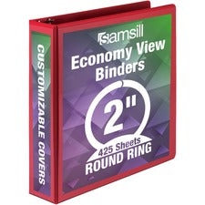 Samsill Economy 2" Round Ring View Binders - 2" Binder Capacity - Letter - 8 1/2" x 11" Sheet Size - 425 Sheet Capacity - 3 x Round Ring Fastener(s) - 2 Internal Pocket(s) - Polypropylene, Chipboard - Red - Recycled - Exposed Rivet, Clear Overlay - 1 Each