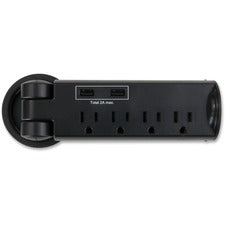 Pull-up Power Module, 4 Outlets, 2 Usb Ports, 8 Ft Cord, Black