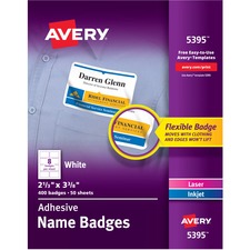 Flexible Adhesive Name Badge Labels, 3.38 X 2.33, White, 400/box