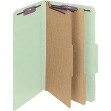 Pressboard Classification Folders, Six Safeshield Fasteners, 2/5-cut Tabs, 2 Dividers, Legal Size, Gray-green, 10/box