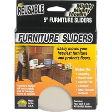 Mighty Mighty Movers Reusable Furniture Sliders, Round, 5" Diameter, Beige, 4/pack