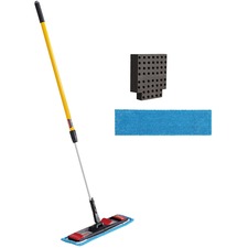 Adaptable Flat Mop Kit, 19.5 X 5.5 Blue Microfiber Head, 48" To 72" Yellow Aluminum Handle