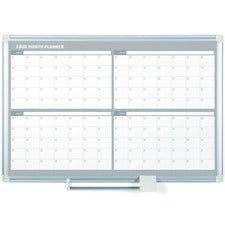Magnetic Dry Erase Calendar Board, Four Month, 48 X 36, White Surface, Silver Aluminum Frame