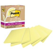 100% Recycled Paper Super Sticky Notes, 3" X 3", Canary Yellow, 70 Sheets/pad, 5 Pads/pack