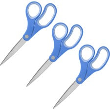 Sparco Bent Multipurpose Scissors - 8" Overall Length - Bent - Stainless Steel - Blue - 3 / Bundle