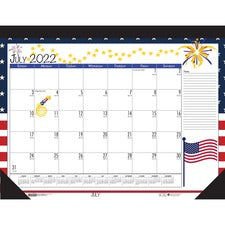 Recycled Academic Year Desk Pad Calendar, Illustrated Seasons Artwork, 22 X 17, Black Binding, 12-month (july-june): 2023-24