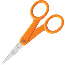 Home And Office Scissors, Pointed Tip, 5" Long, 1.88" Cut Length, Orange Straight Handle