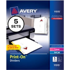 Customizable Print-on Dividers, 3-hole Punched, 5-tab, 11 X 8.5, White, 5 Sets