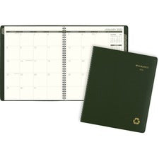 Recycled Monthly Planner, 11 X 9, Green Cover, 13-month (jan To Jan): 2023 To 2024