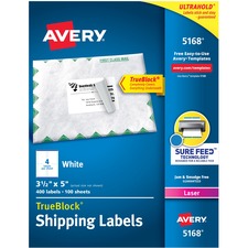 Shipping Labels W/ Trueblock Technology, Laser Printers, 3.5 X 5, White, 4/sheet, 100 Sheets/box