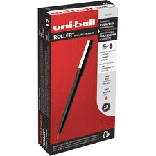 Roller Ball Pen, Stick, Fine 0.7 Mm, Red Ink, Black Matte Barrel, Dozen