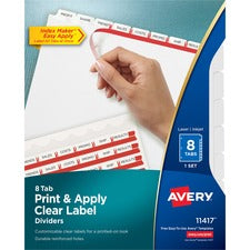 Print And Apply Index Maker Clear Label Dividers, 8-tab, 11 X 8.5, White, 1 Set