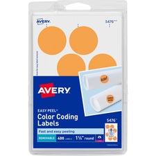 Printable Self-adhesive Removable Color-coding Labels, 1.25" Dia, Neon Orange, 8/sheet, 50 Sheets/pack, (5476)