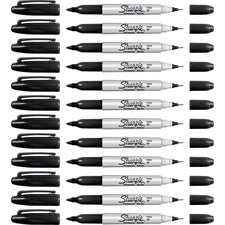 Sharpie Twin Tip Permanent Markers - Ultra Fine, Fine Marker Point - Black Alcohol Based Ink - 12 / Box