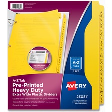 Heavy-duty Preprinted Plastic Tab Dividers, 26-tab, A To Z, 11 X 9, Yellow, 1 Set