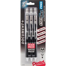 Energel Pro Gel Pen, Retractable, Medium 0.7 Mm, Black Ink, Black Barrel, 3/pack